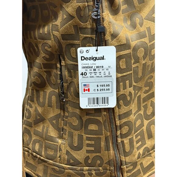 NWT Desigual Chaq_Lou Brown Logo Print Faux Suede Moto Jacket Size 40 (M) - Picture 12 of 16